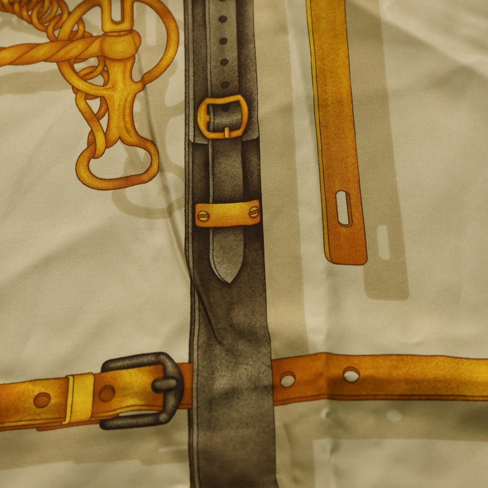 GUCCI(グッチ) ベルト柄 大判スカーフ シルク ベージュ×ブラウン