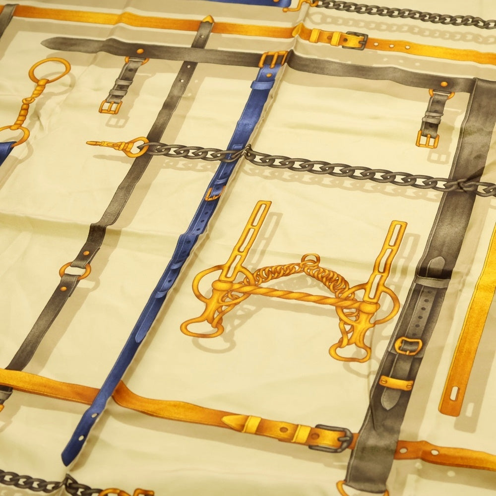 GUCCI(グッチ) ベルト柄 大判スカーフ シルク ベージュ×ブラウン