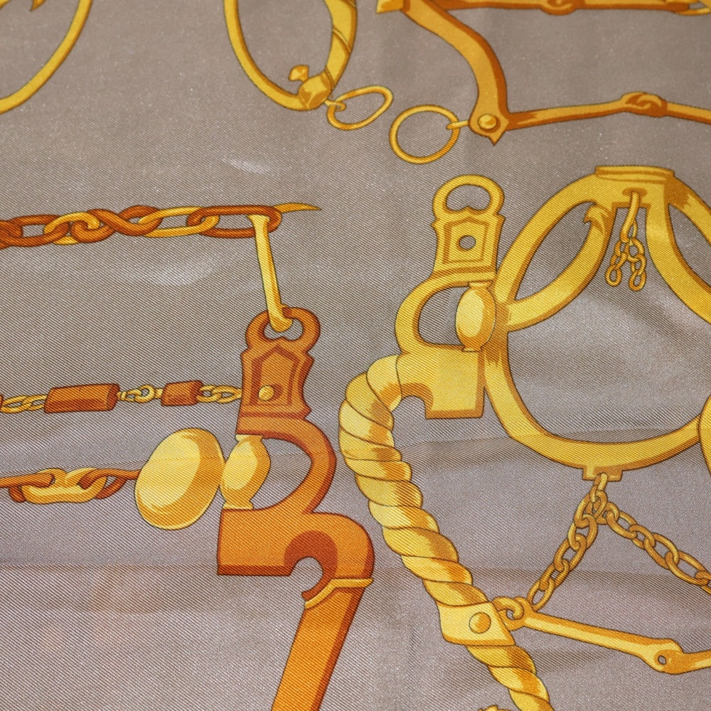 GUCCI(グッチ) ホースビット 金具柄 プリント シルクスカーフ ブラウン/ベージュ