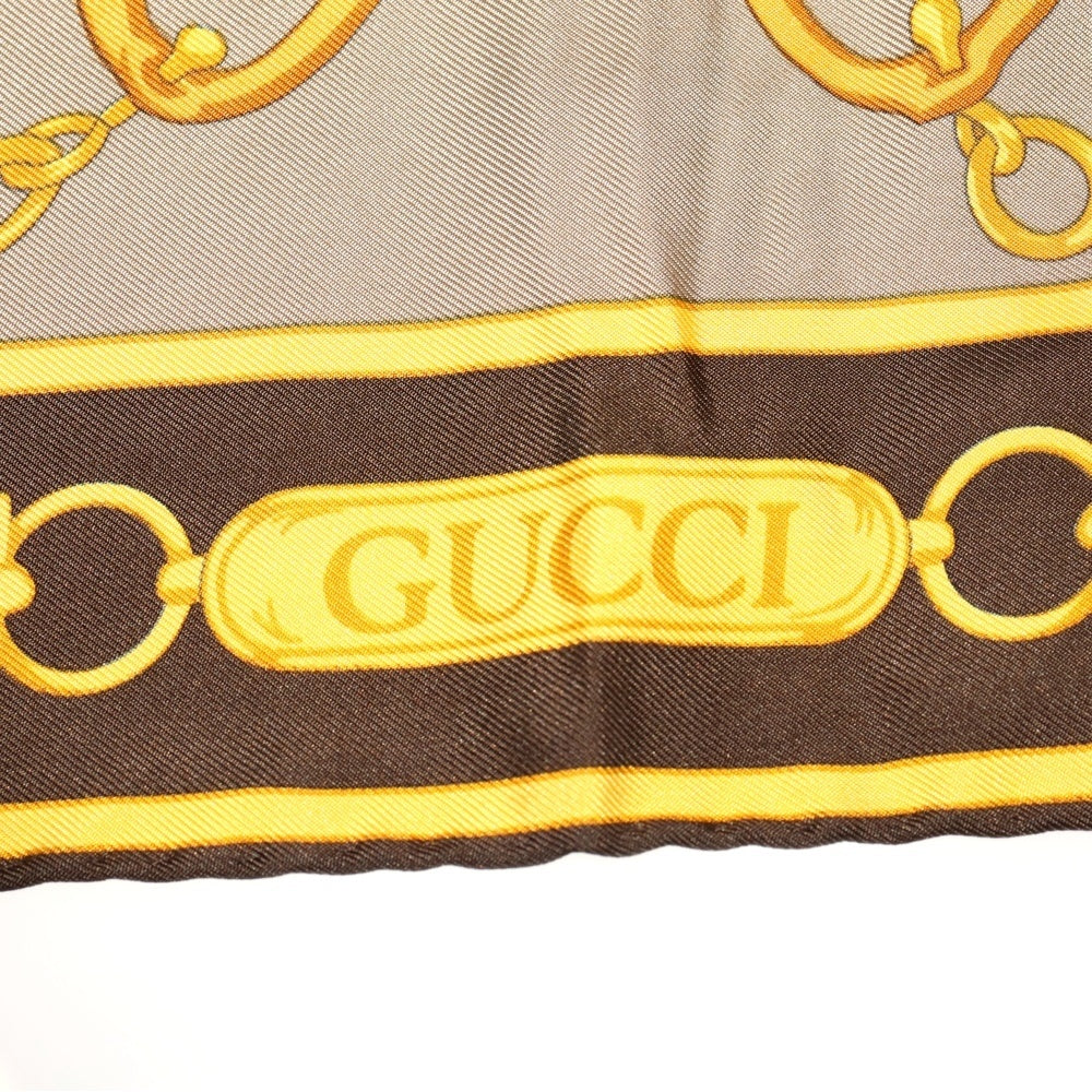 GUCCI(グッチ) ホースビット 金具柄 プリント シルクスカーフ ブラウン/ベージュ