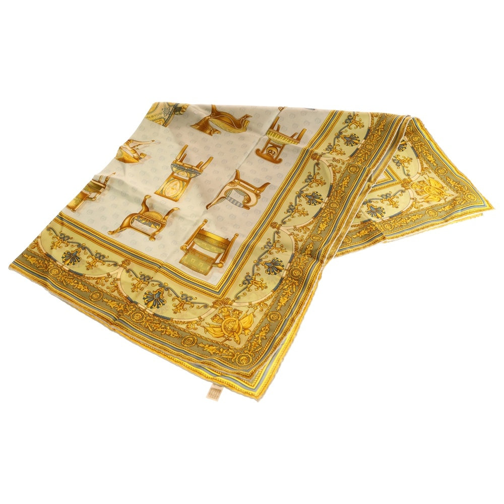 GUCCI(グッチ) 椅子柄 大判スカーフ シルク イエロー×ライトブルー