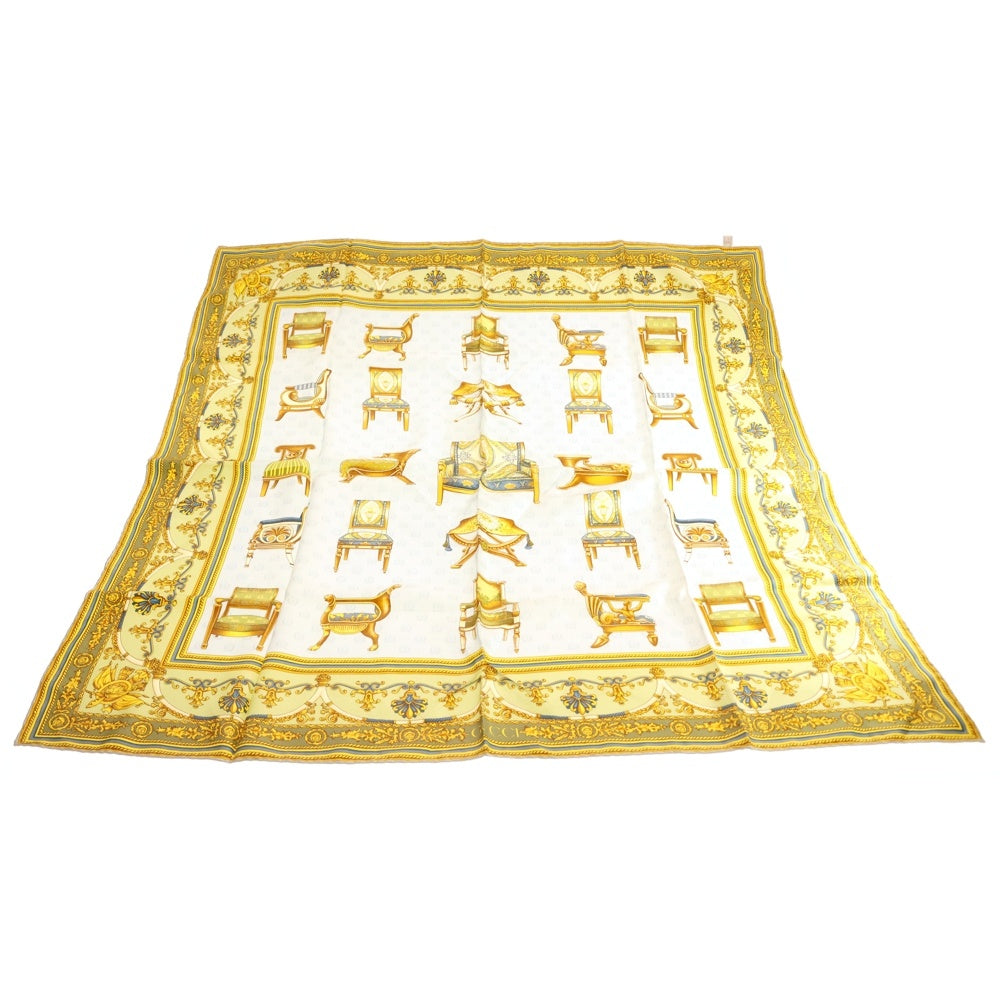 GUCCI(グッチ) 椅子柄 大判スカーフ シルク イエロー×ライトブルー