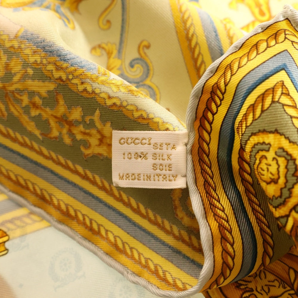 GUCCI(グッチ) 椅子柄 大判スカーフ シルク イエロー×ライトブルー