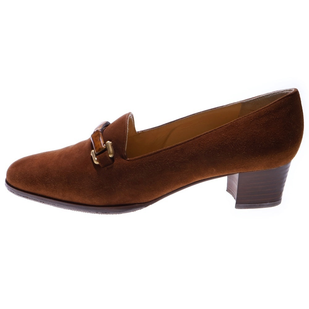 GUCCI(グッチ) バンブー ヒールローファー スエード ブラウン ゴールド金具