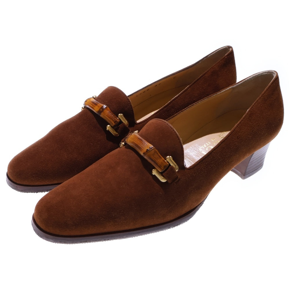 GUCCI(グッチ) バンブー ヒールローファー スエード ブラウン ゴールド金具