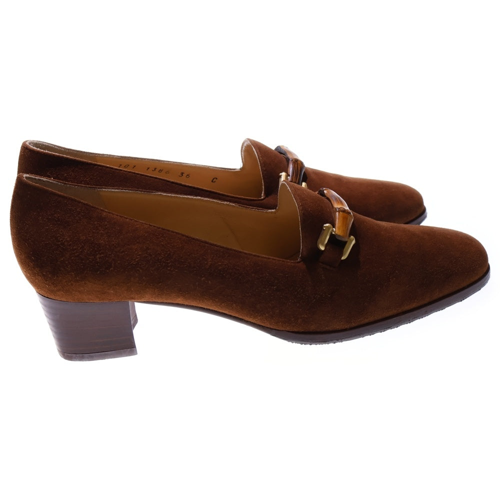 GUCCI(グッチ) バンブー ヒールローファー スエード ブラウン ゴールド金具