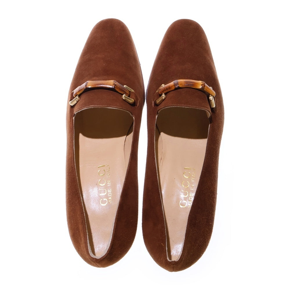 GUCCI(グッチ) バンブー ヒールローファー スエード ブラウン ゴールド金具