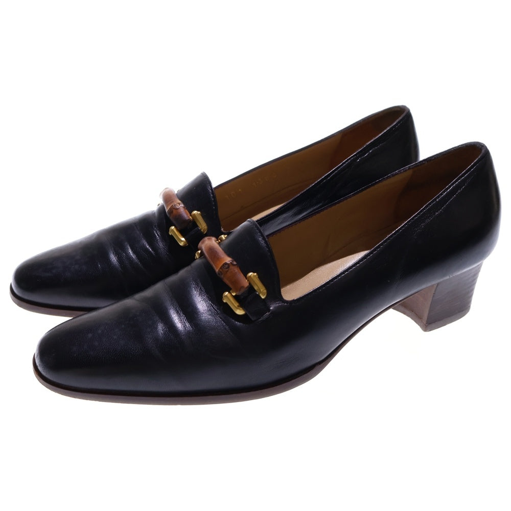 GUCCI(グッチ) バンブー ヒールローファー シューズ ブラック レザー ゴールド金具