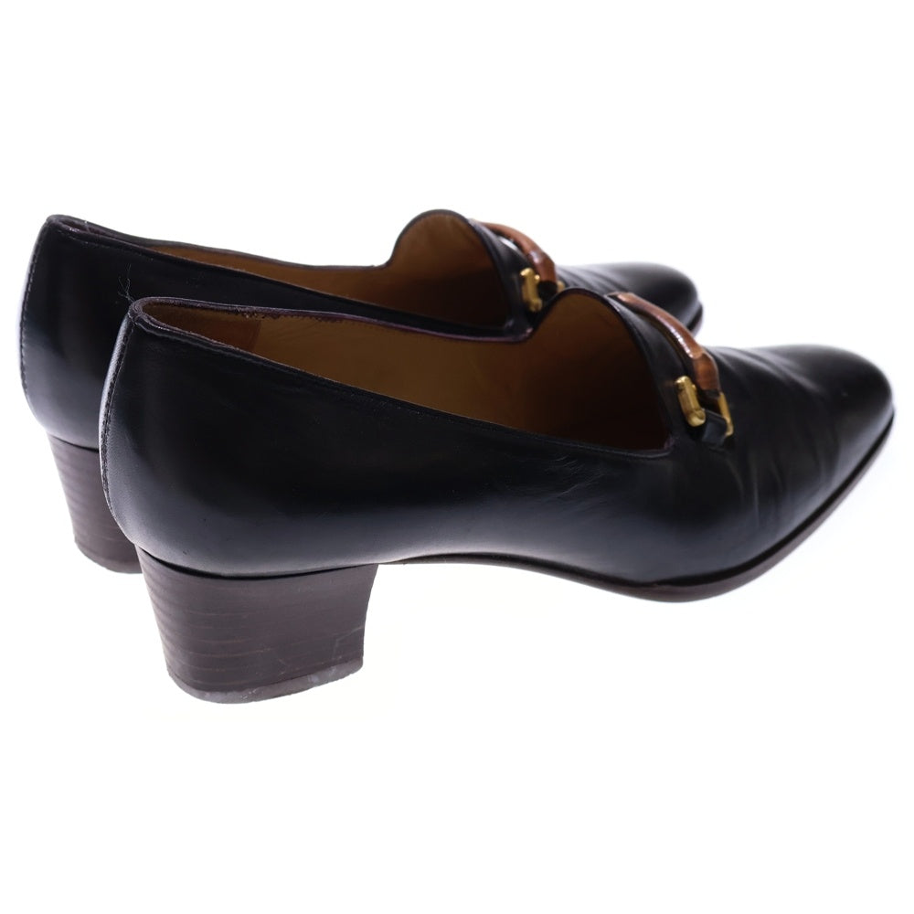 GUCCI(グッチ) バンブー ヒールローファー シューズ ブラック レザー ゴールド金具