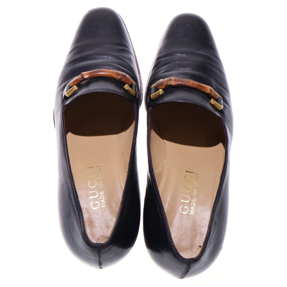 GUCCI(グッチ) バンブー ヒールローファー シューズ ブラック レザー ゴールド金具