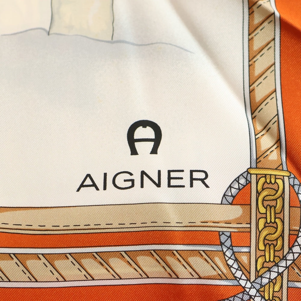 AIGNER(アイグナー) ホース柄 スカーフ オレンジ×ホワイト