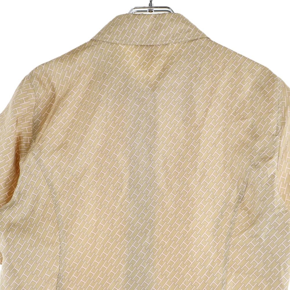 HERMES(エルメス) Hロゴ総柄プリント シルク 半袖シャツ ベージュ レディース