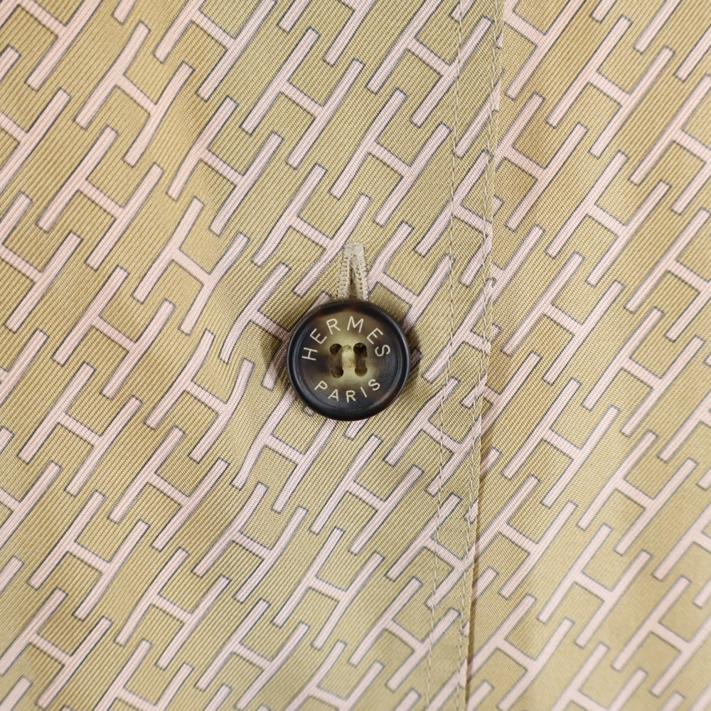 HERMES(エルメス) Hロゴ総柄プリント シルク 半袖シャツ ベージュ レディース