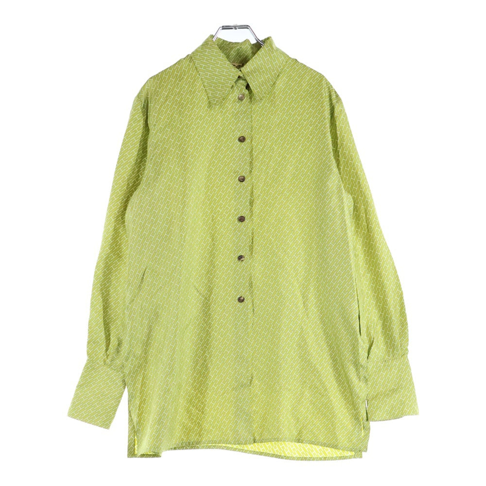 HERMES(エルメス) Hロゴ総柄プリント シルク ロングスリーブ 長袖シャツ ライトグリーン レディース