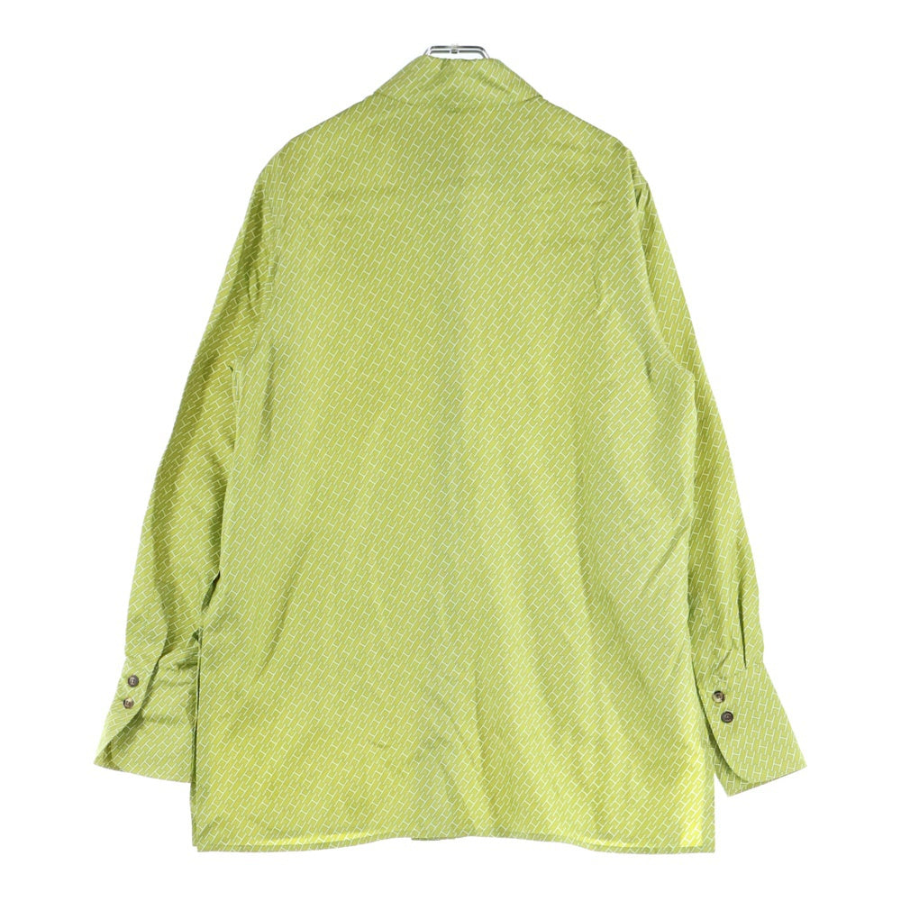 HERMES(エルメス) Hロゴ総柄プリント シルク ロングスリーブ 長袖シャツ ライトグリーン レディース