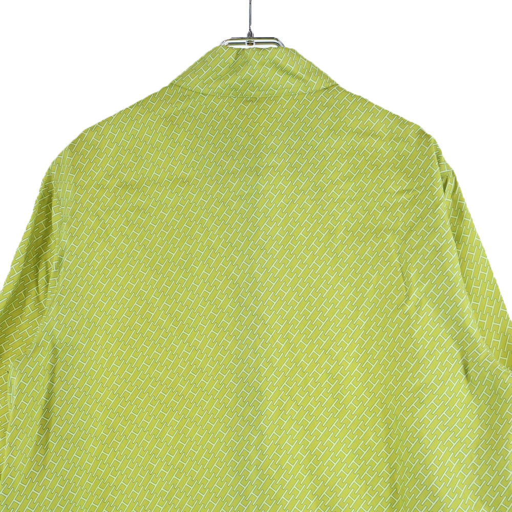 HERMES(エルメス) Hロゴ総柄プリント シルク ロングスリーブ 長袖シャツ ライトグリーン レディース
