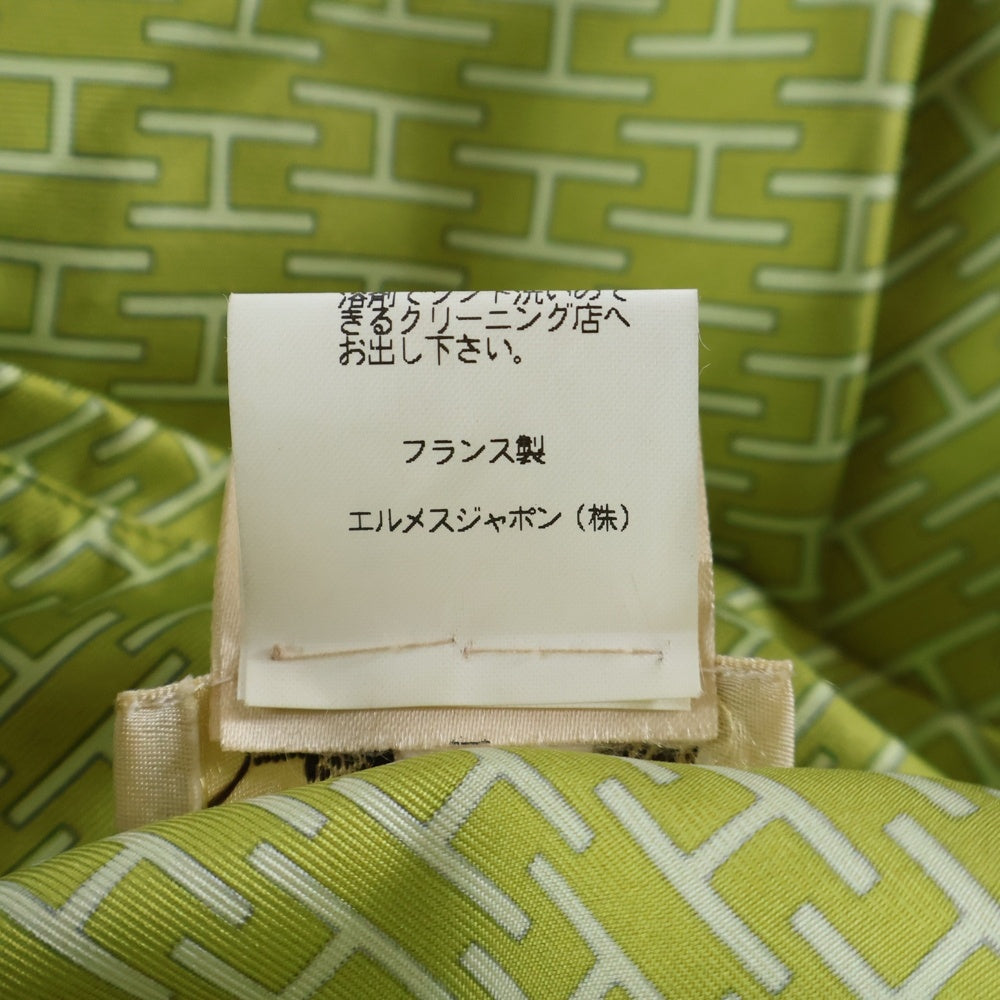 HERMES(エルメス) Hロゴ総柄プリント シルク ロングスリーブ 長袖シャツ ライトグリーン レディース