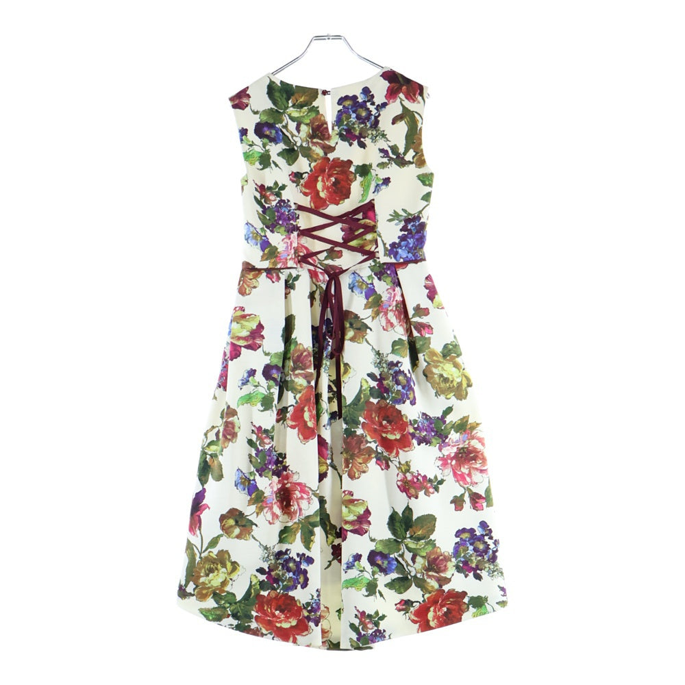 NO BRAND(ノーブランド) ノースリーブ 花柄 フラワーワンピース アイボリー×マルチカラー