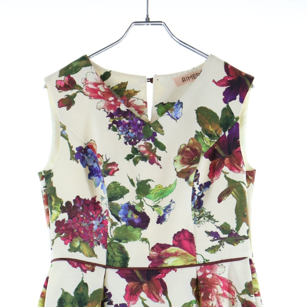 NO BRAND(ノーブランド) ノースリーブ 花柄 フラワーワンピース アイボリー×マルチカラー