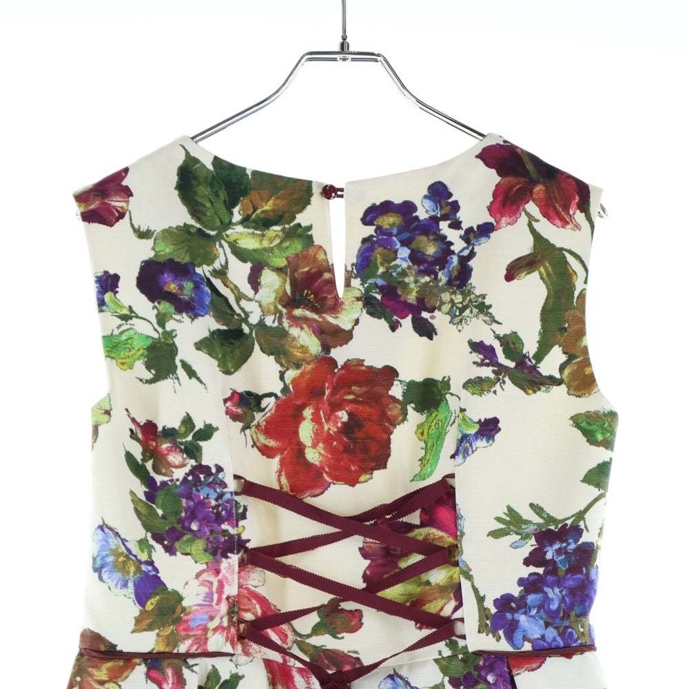 NO BRAND(ノーブランド) ノースリーブ 花柄 フラワーワンピース アイボリー×マルチカラー