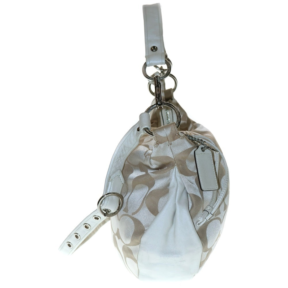 COACH(コーチ) シグネチャー コンパーチブル ホーボーバッグ 2WAYバッグ ショルダーバッグ ハンドバッグ ホワイト×ベージュ シルバー金具 13707