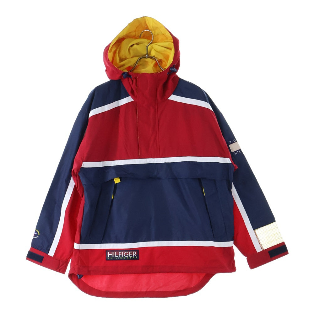 TOMMY HILFIGER(トミーヒルフィガー) ラバーワッペンロゴ ナイロン アノラックパーカー レッド/ネイビー 0500583-5036