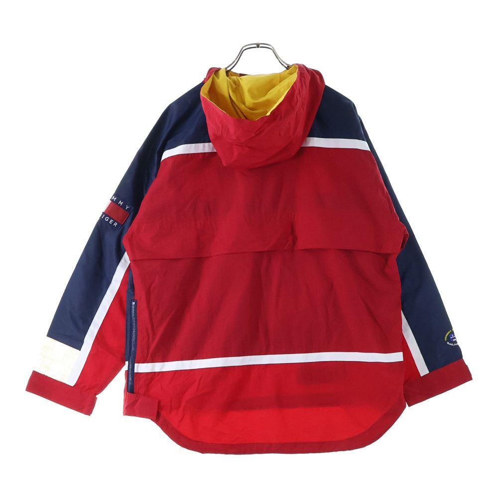 TOMMY HILFIGER(トミーヒルフィガー) ラバーワッペンロゴ ナイロン アノラックパーカー レッド/ネイビー 0500583-5036