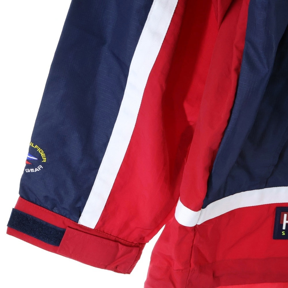 TOMMY HILFIGER(トミーヒルフィガー) ラバーワッペンロゴ ナイロン アノラックパーカー レッド/ネイビー 0500583-5036