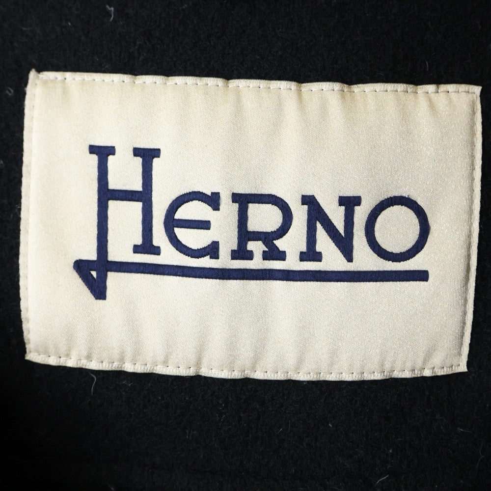 HERNO(ヘルノ) レイヤードデザイン ウール切り替え ジップアップ ダウン ロング ジャケット ブラック レディース