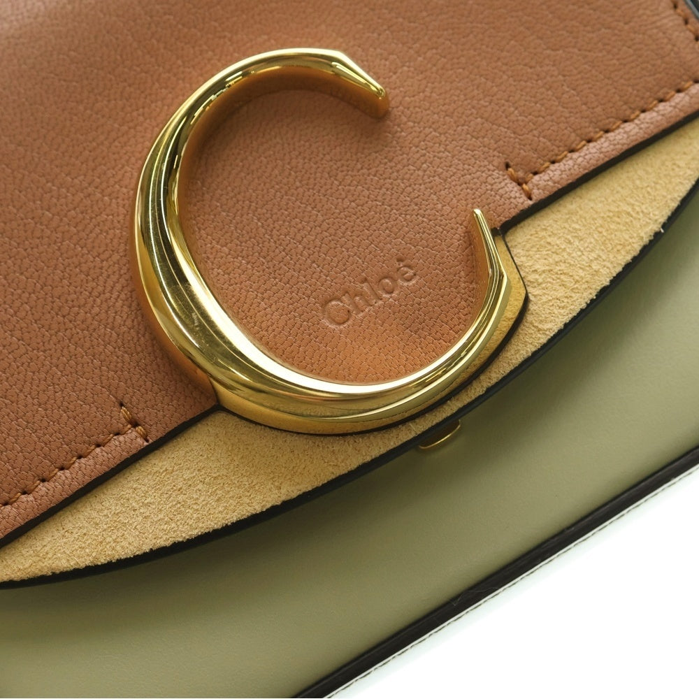 Chloe(クロエ) クロエC ロゴプレート コンビレザー 2WAY ハンド ショルダーバッグ ゴールド金具 ブラウン/ライトグリーン