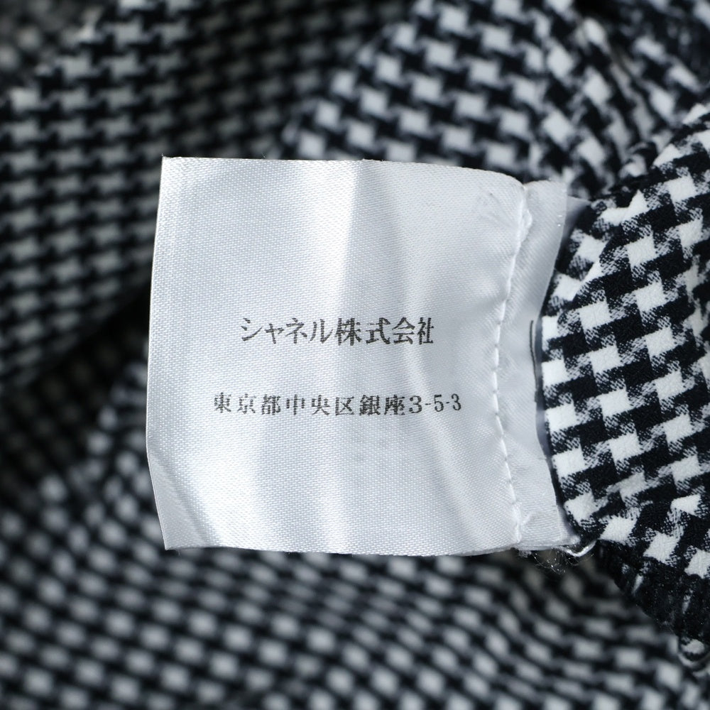 CHANEL(シャネル) 08C クルーズコレクション ココマークロゴプレート チェック総柄 ノースリーブ チュニック カットソー ワンピース ブラック/ホワイト レディース P32317V22650