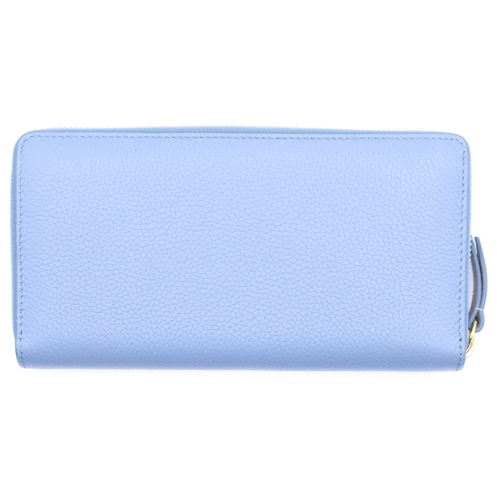 GUCCI(グッチ) ダブルG ラウンドジップ長財布 ライトブルー×ベージュ レザー ウォレット 456117