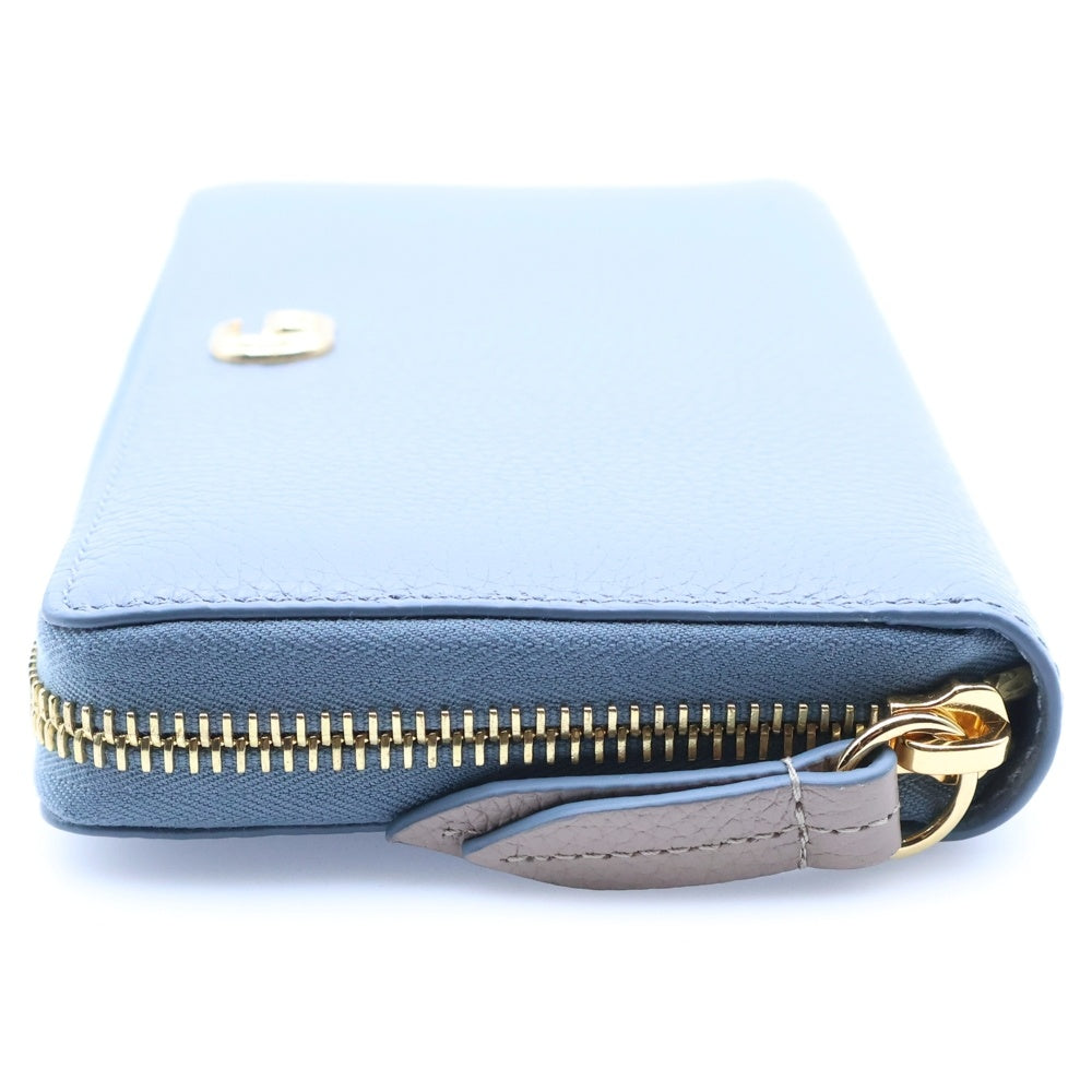 GUCCI(グッチ) ダブルG ラウンドジップ長財布 ライトブルー×ベージュ レザー ウォレット 456117