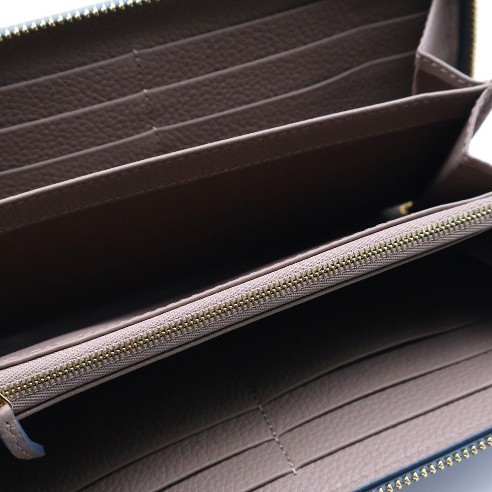 GUCCI(グッチ) ダブルG ラウンドジップ長財布 ライトブルー×ベージュ レザー ウォレット 456117