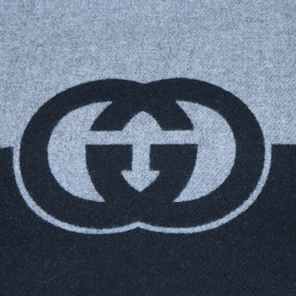 GUCCI(グッチ) インターロッキングG マフラー ブラック×グレー ウール×カシミヤ 715497