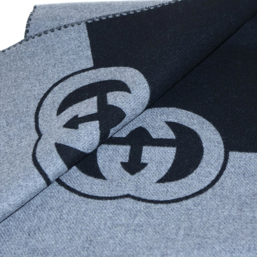 GUCCI(グッチ) インターロッキングG マフラー ブラック×グレー ウール×カシミヤ 715497