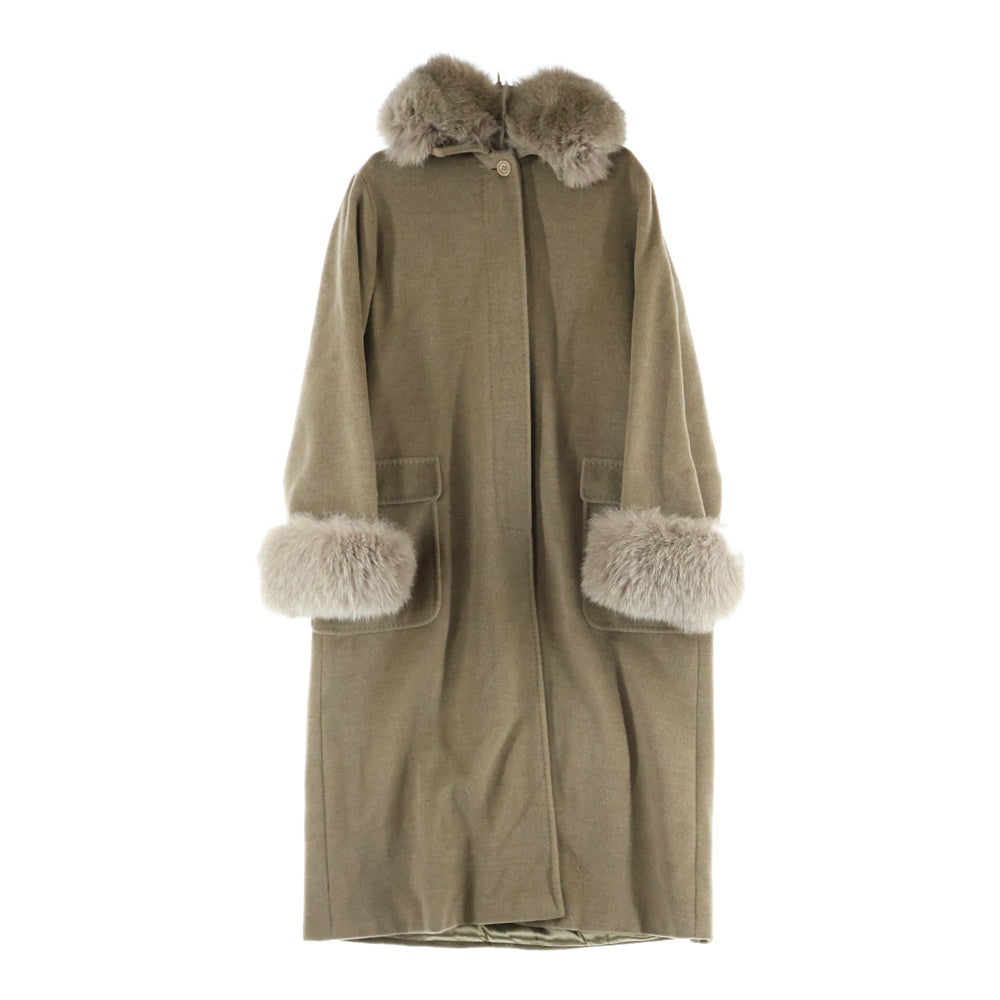 MaxMara(マックスマーラ) カシミヤ混 ウール ファー ステンカラー MaxMara ベージュ ロングコート ファー付き