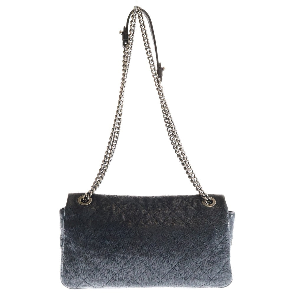 CHANEL(シャネル) マトラッセ シングルフラップ ダブルチェーン ショルダーバッグ キャビアスキン ブラック シルバー金具