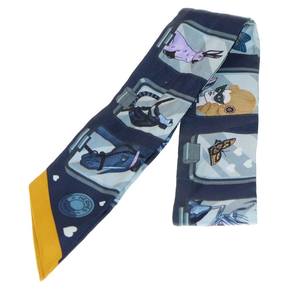 HERMES(エルメス) ツイリー HERMES STORY エルメスストーリー 総柄プリント シルクスカーフ ネイビー