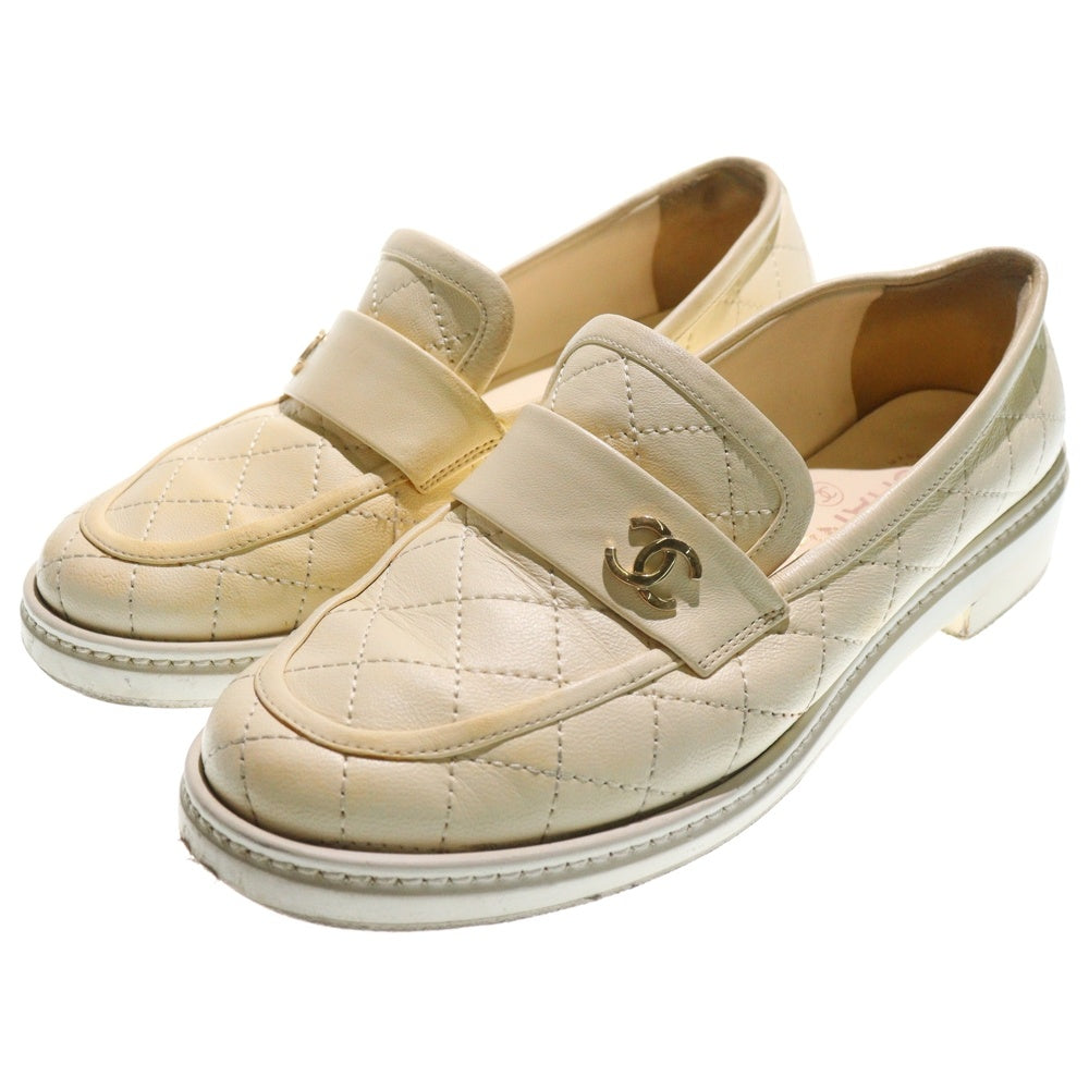 CHANEL(シャネル) ココマーク マトラッセ ローファー アイボリー レザー 靴 レディース