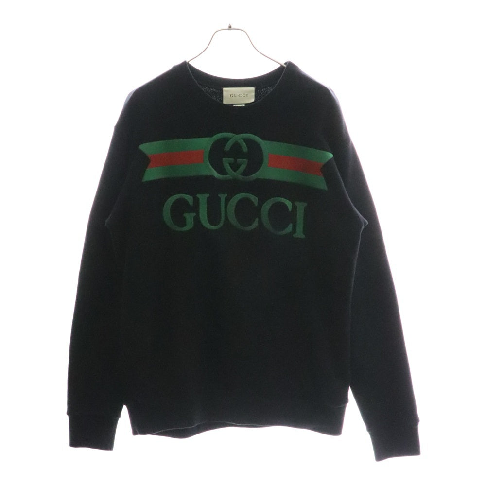 GUCCI(グッチ) インターロッキングG シェリーライン ロゴ刺繍 クルーネック プルオーバー スウェットトレーナー ブラック 469250