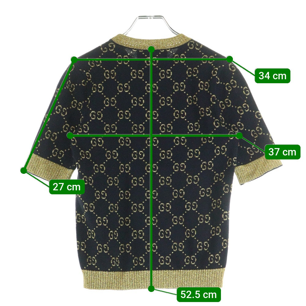 GUCCI(グッチ) GGコットンラメ ニット 半袖Tシャツ ネイビー×ゴールド 526759