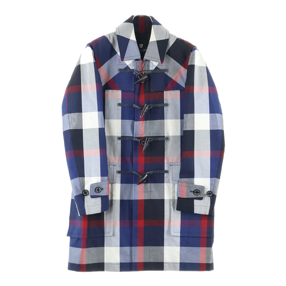 BURBERRY BLACK LABEL(バーバリー ブラックレーベル) チェック総柄 トグルボタン ダッフル コート ネイビー/レッド 51F06-305-26