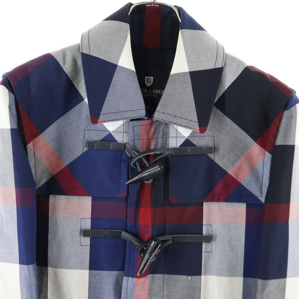BURBERRY BLACK LABEL(バーバリー ブラックレーベル) チェック総柄 トグルボタン ダッフル コート ネイビー/レッド 51F06-305-26