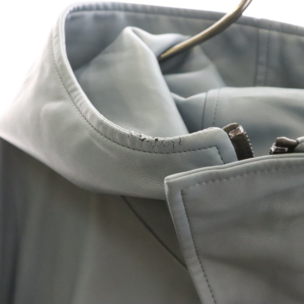 noID(ノーアイディー) フード付きコート レザージャケット ライトブルー ブラック金具 合成皮革