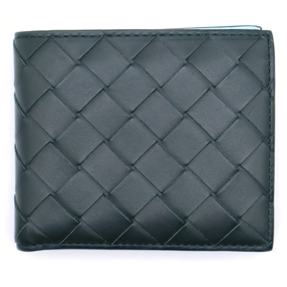 BOTTEGA VENETA(ボッテガヴェネタ) イントレチャート 二つ折り財布 コンパクトウォレット カードケース ダークグリーン×ライトブルー レザー