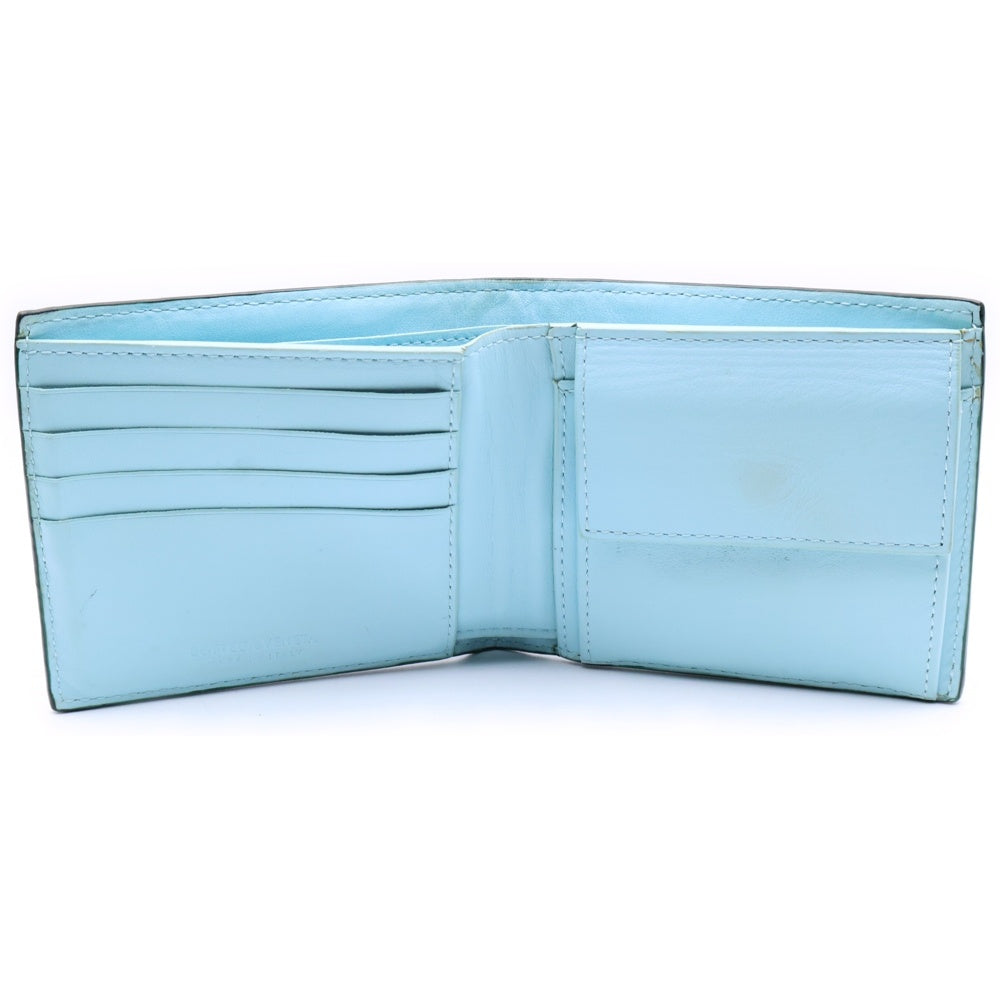 BOTTEGA VENETA(ボッテガヴェネタ) イントレチャート 二つ折り財布 コンパクトウォレット カードケース ダークグリーン×ライトブルー レザー