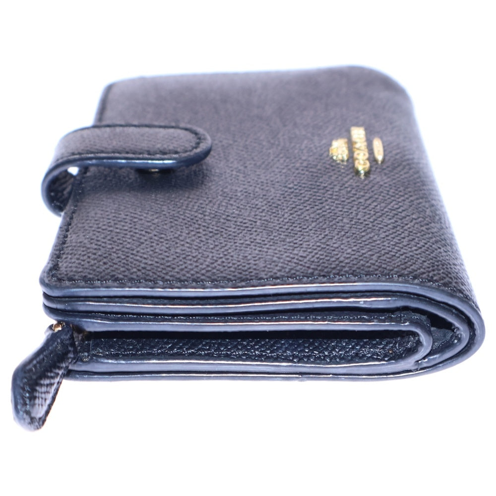 COACH(コーチ) コンパクトウォレット 二つ折り財布 カードケース ブラック レザー ゴールド金具