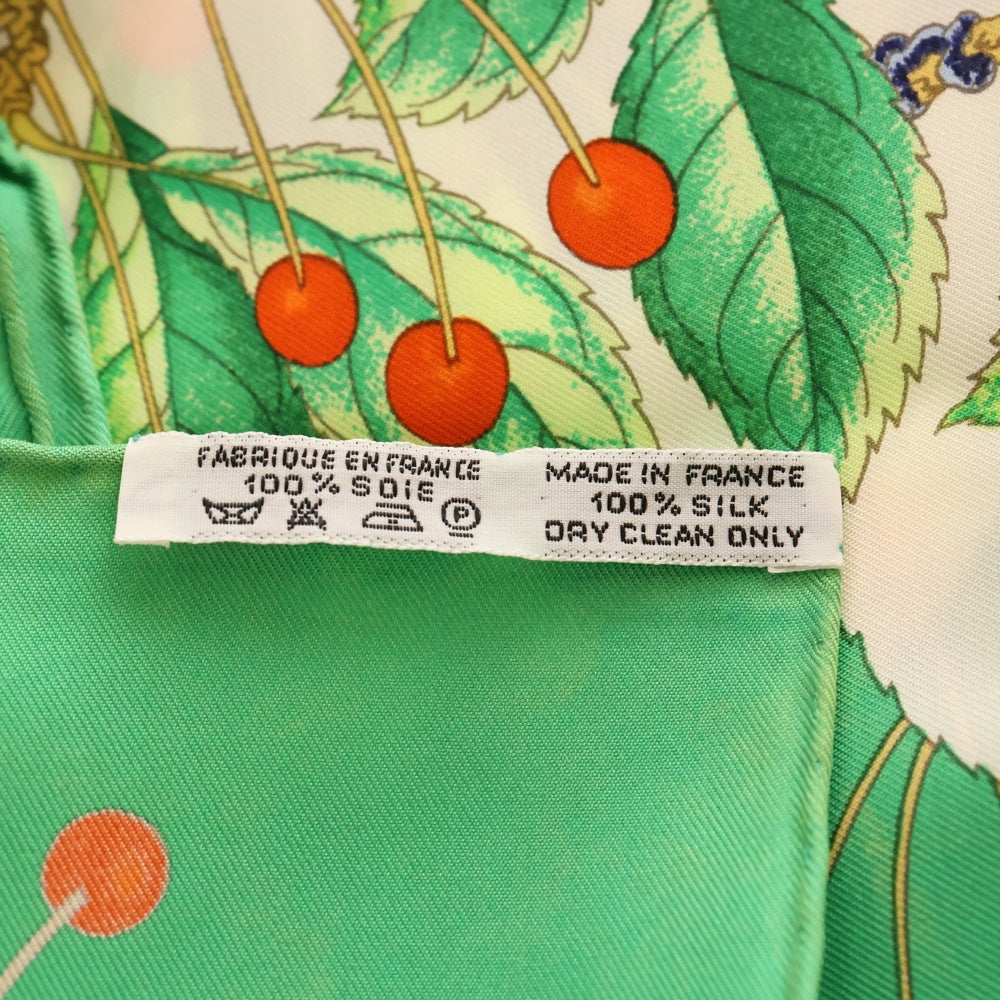 HERMES(エルメス) カレ90 Les merises リーフ シルクスカーフ グリーン