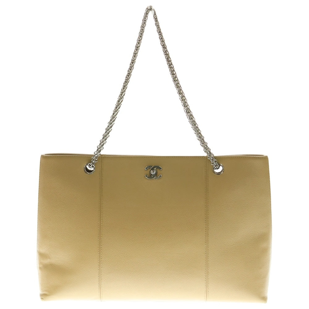 CHANEL(シャネル) ココマーク キャビアスキン レザー チェーントートバッグ シルバー金具 ベージュ 6番台